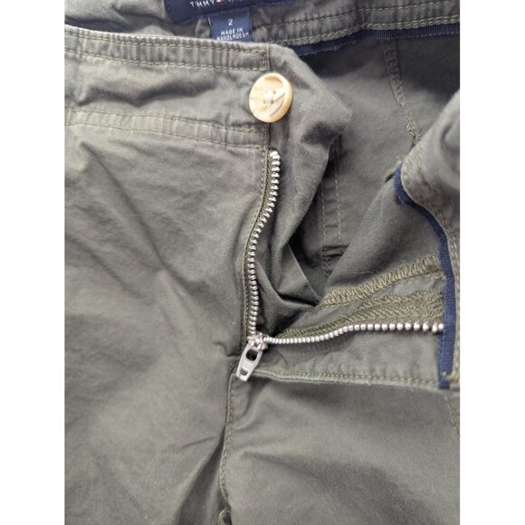 Tommy Hilfiger Pants Womens 2 Green Chino Ankle Crop Roll Tab Cotton Stretch - Picture 11 of 14